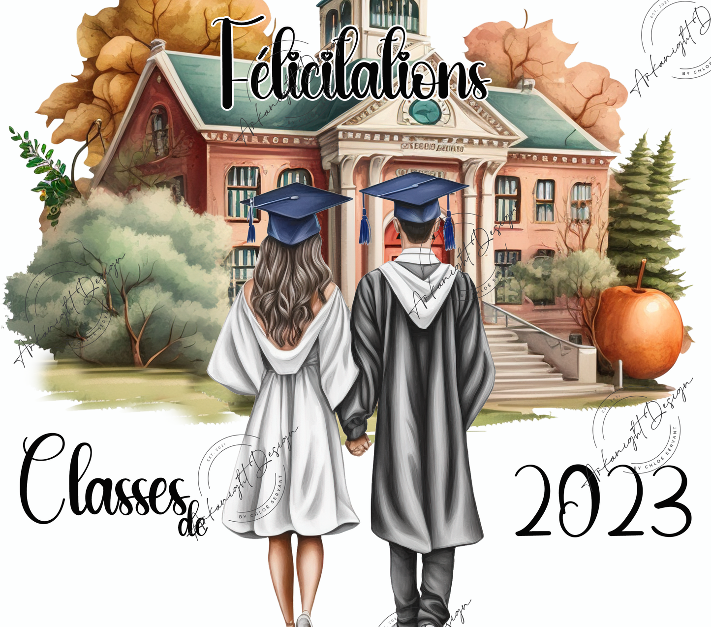 Graduation- couple- version peau blanche-toge bleu