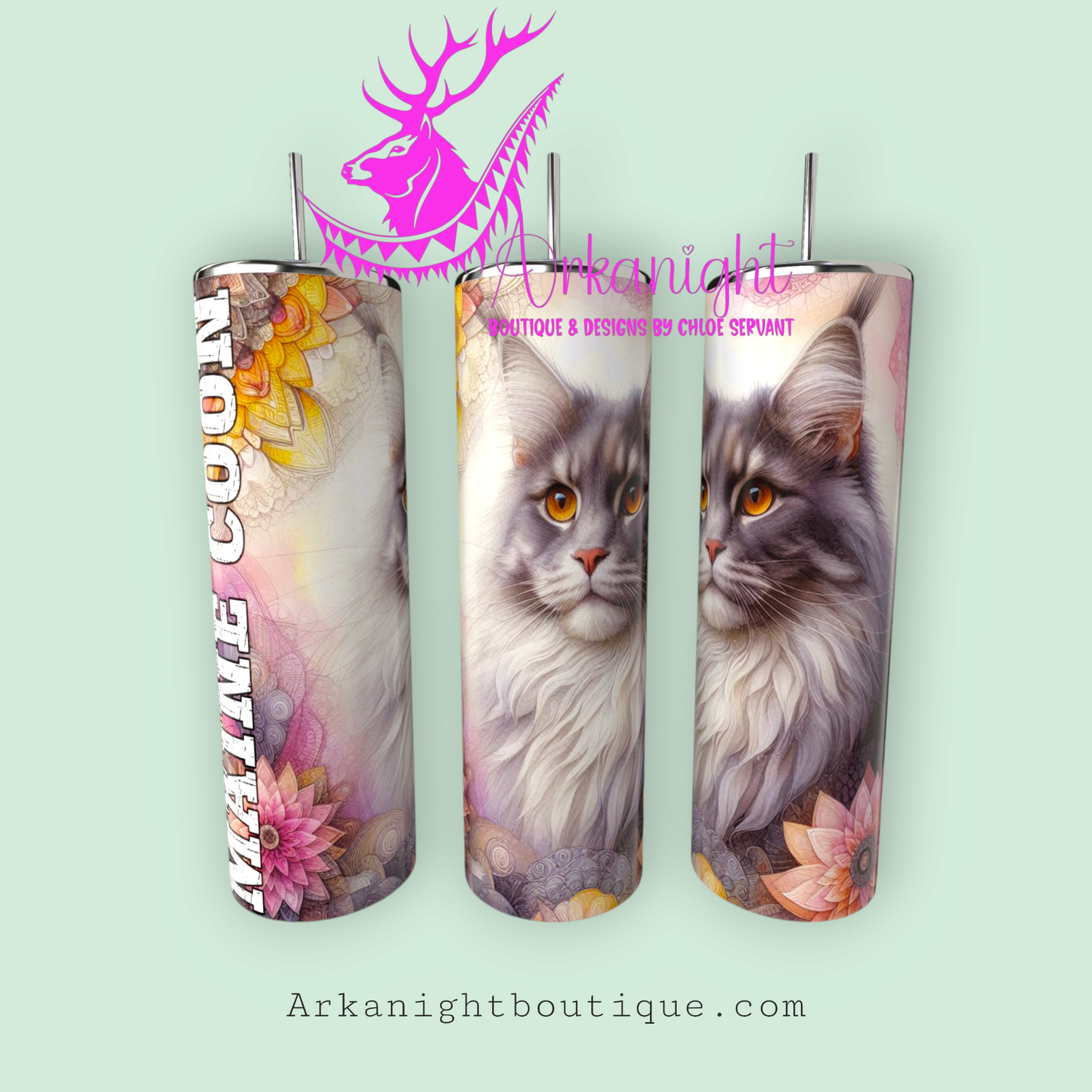 Gourde sur commande - Maman de Maine Coon - Mandalas - Gris - 01