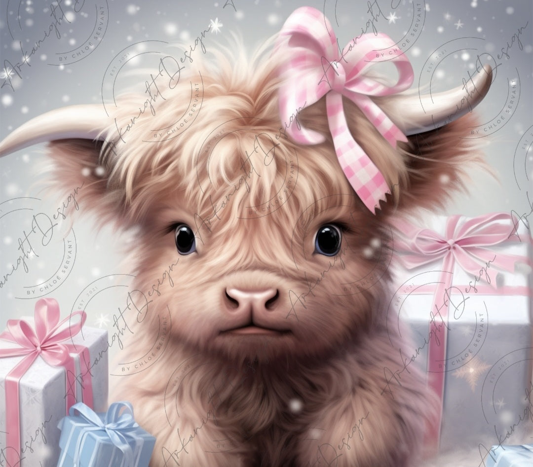 Cute pink baby Highland Cow