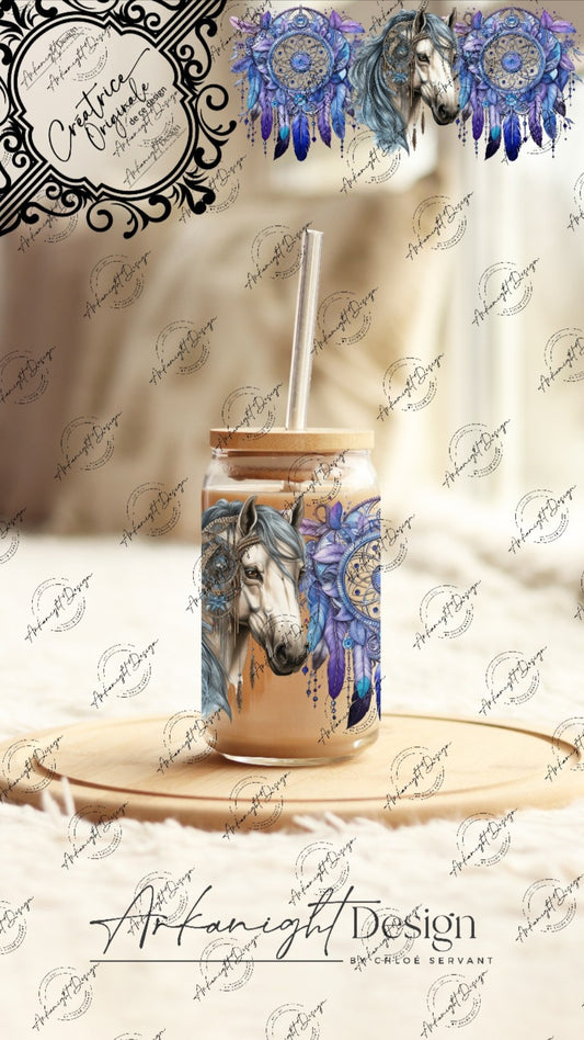 0120 -UV DTF - 16 oz libbey glass - Dreamcatcher Horse