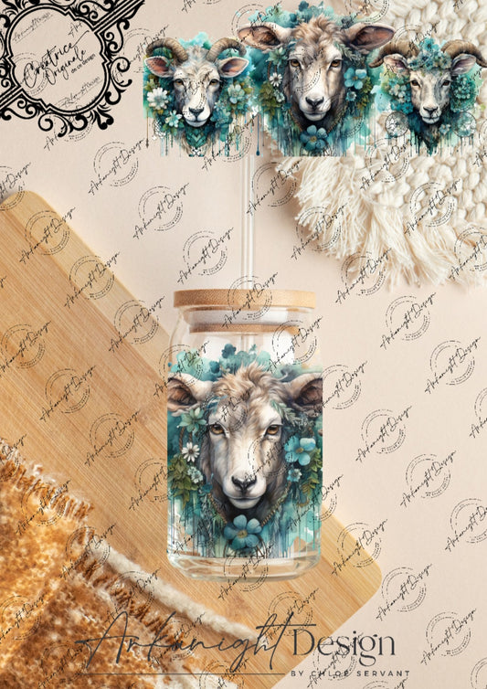 0292 -UV DTF - 16 oz libbey glass - Watercolor Boho Goat