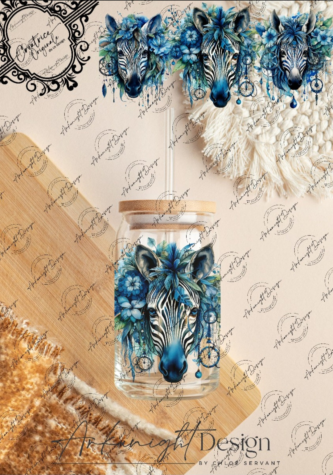 0297 -UV DTF - 16 oz libbey glass - Watercolor Boho Zebra