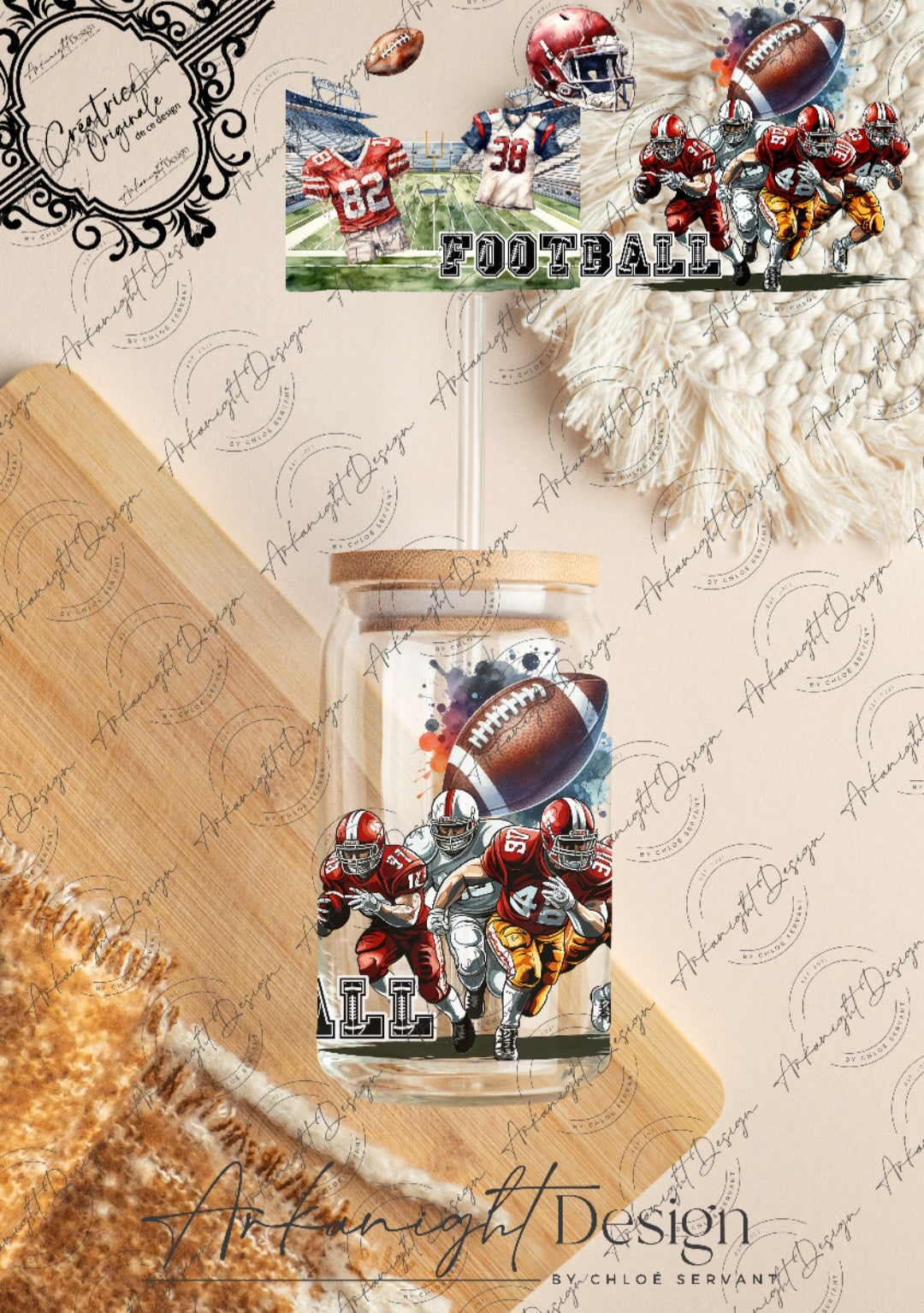 0301 -UV DTF - 16 oz libbey glass - Football