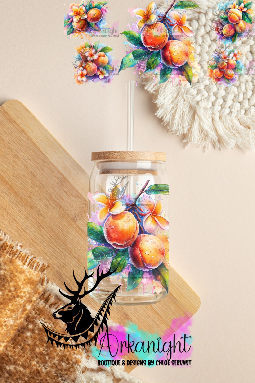 0361 -UV DTF - 16 oz libbey glass - Watercolor peaches