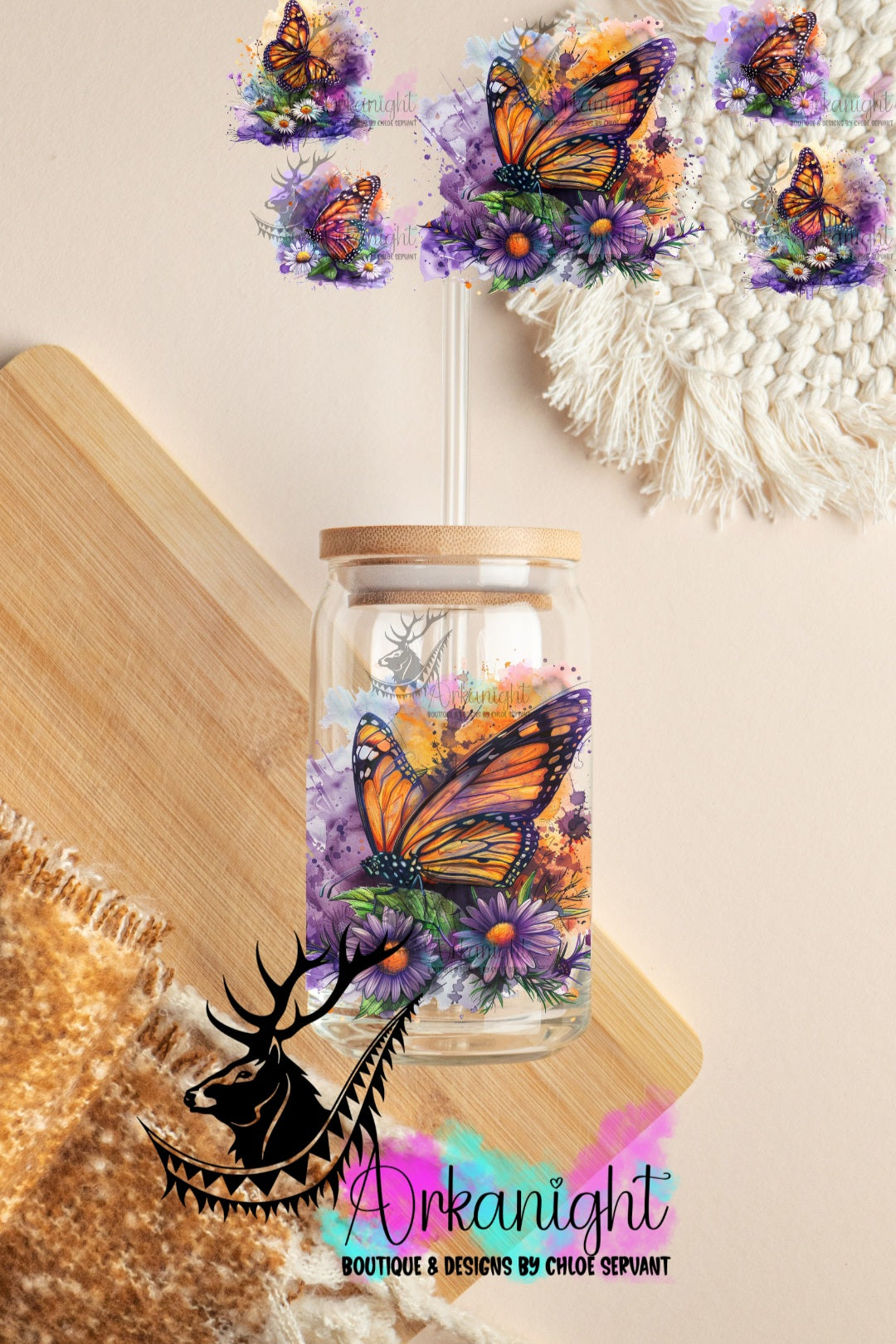 0377 -UV DTF - 16 oz libbey glass - Summer Butterfly