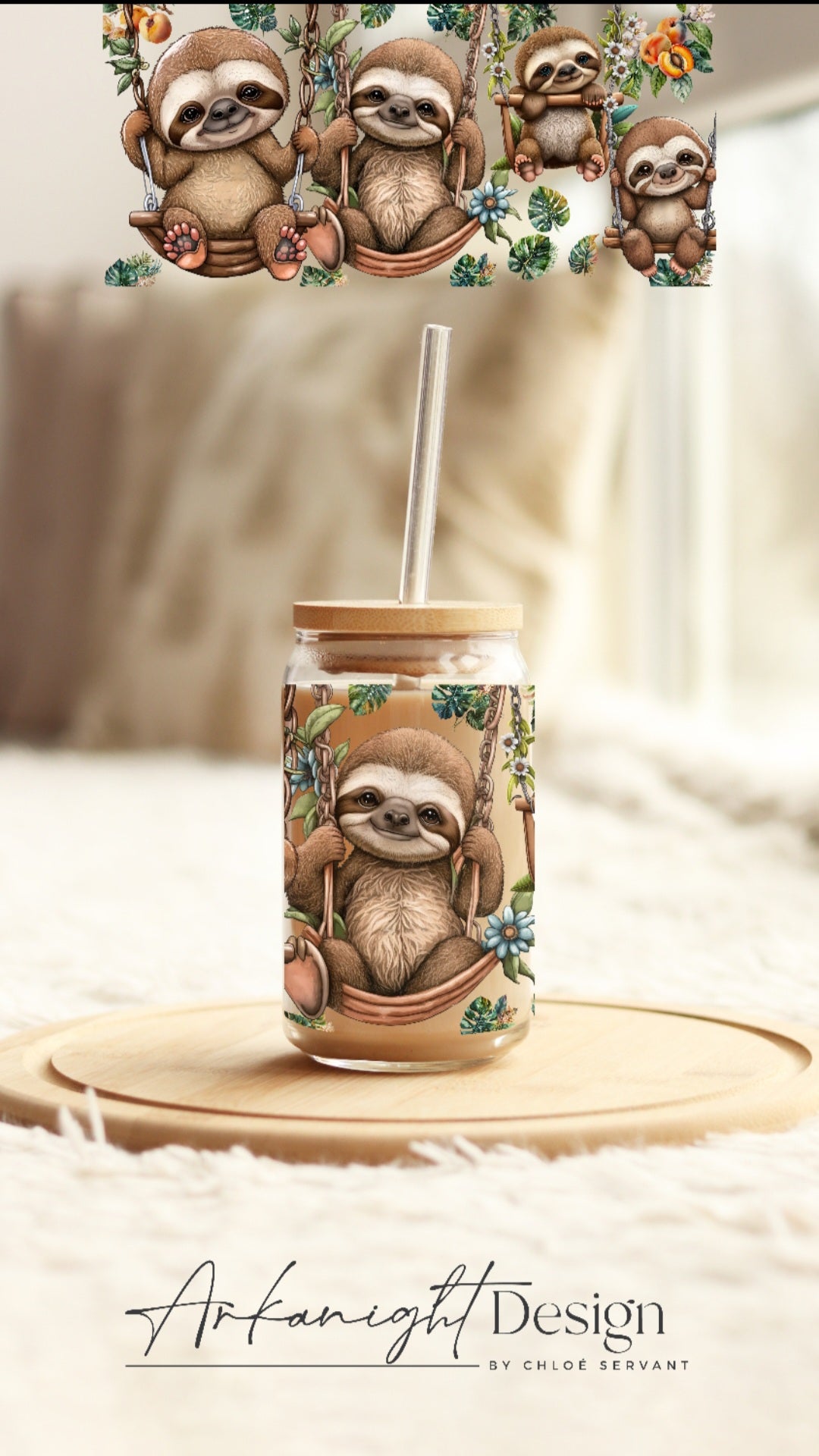 0198-UV DTF - 16 oz libbey glass - Sloth