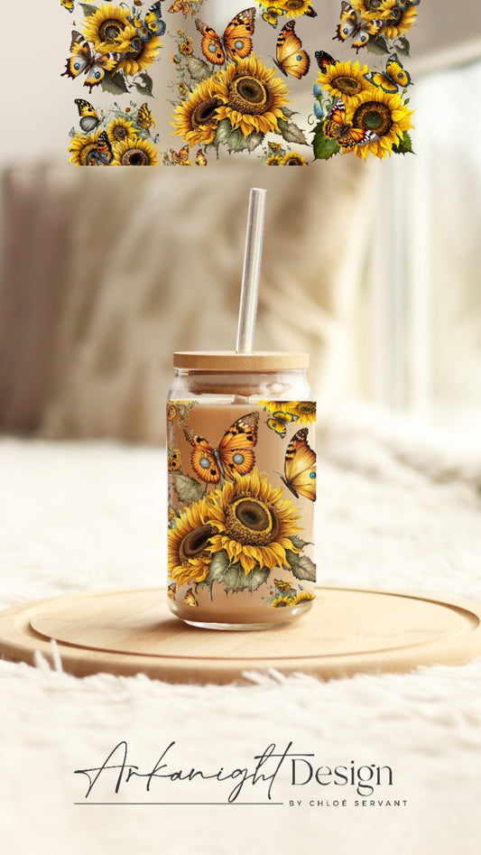 0139 - UV DTF - 16 oz libbey glass - Sunflower