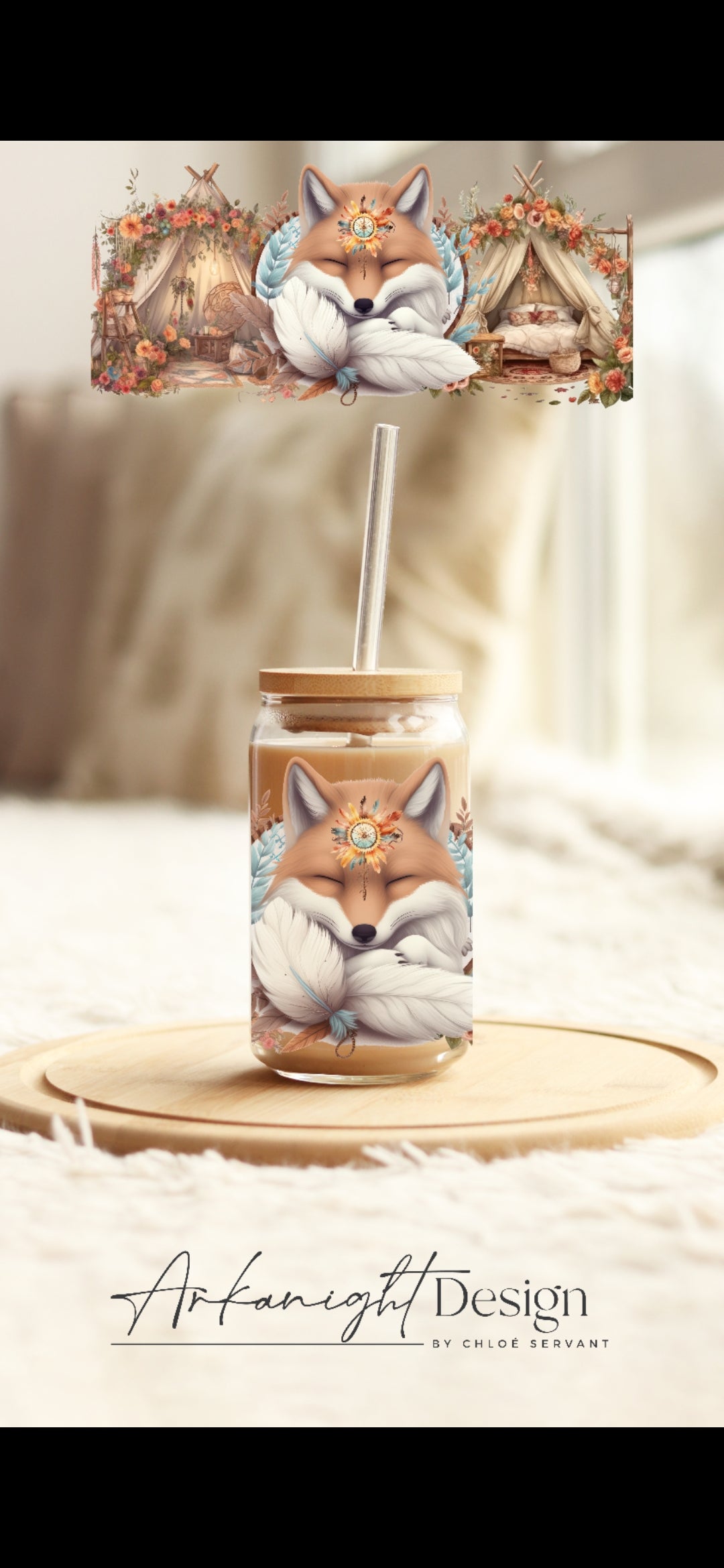 0204-UV DTF - 16 oz libbey glass - Boho Fox