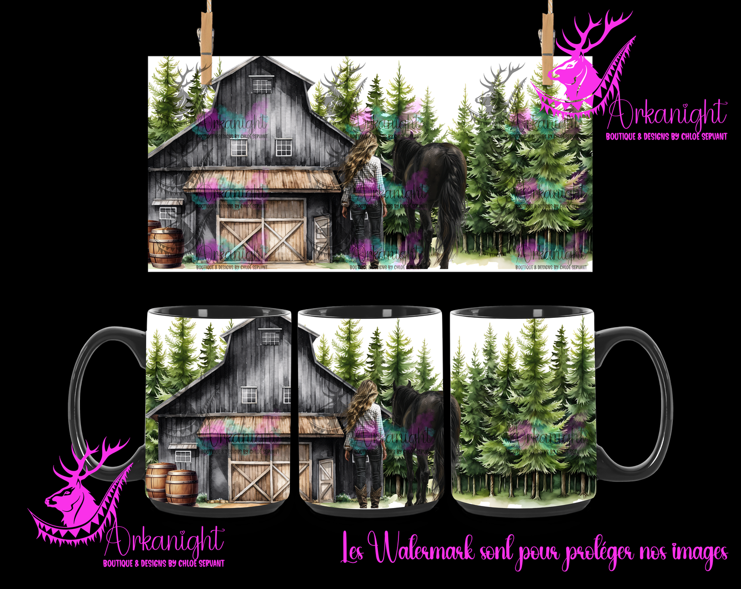 Tasse en céramique sur commande - Black Barn & Black Horse