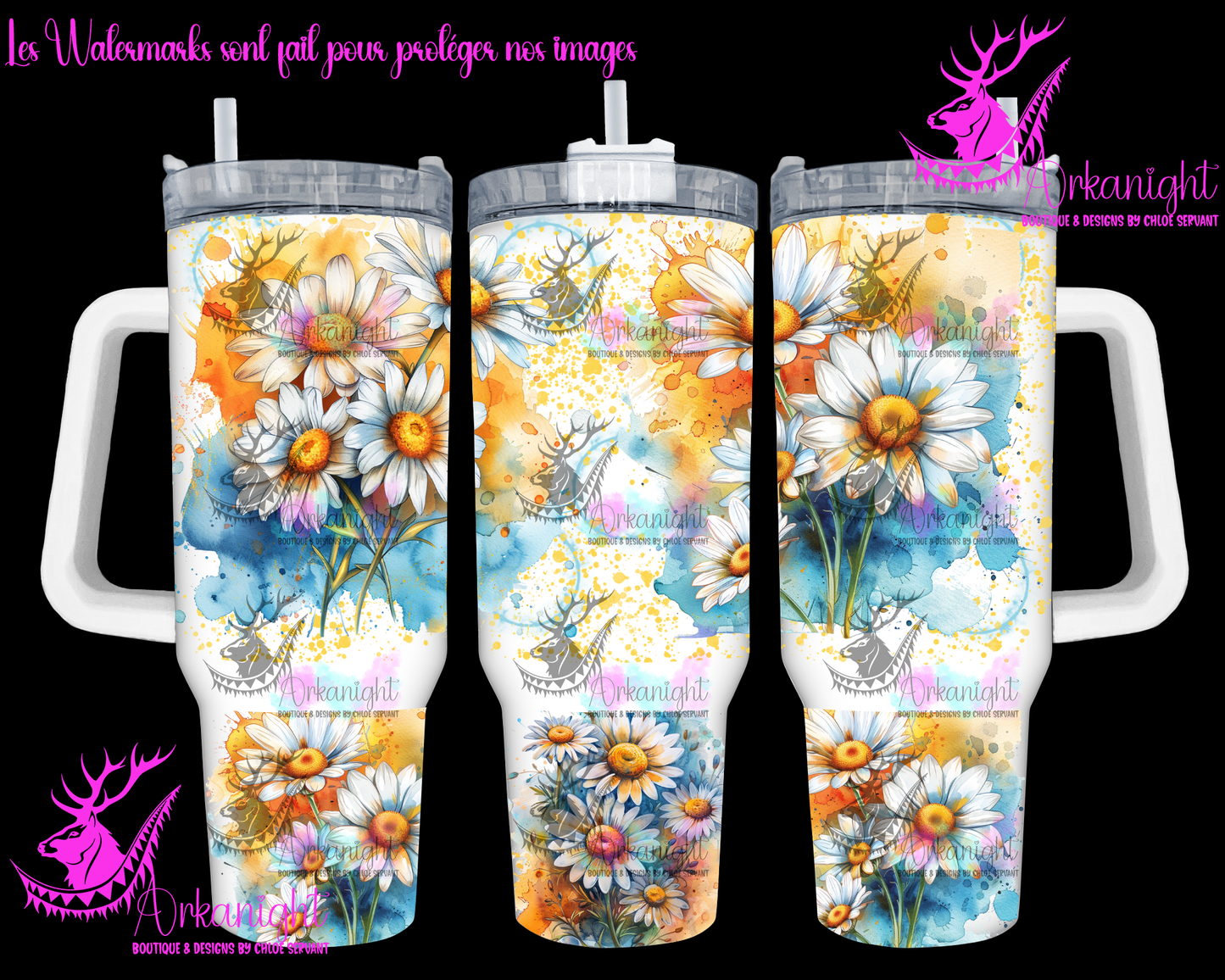 Gourde 40 oz sur commande - Watercolor Daisies