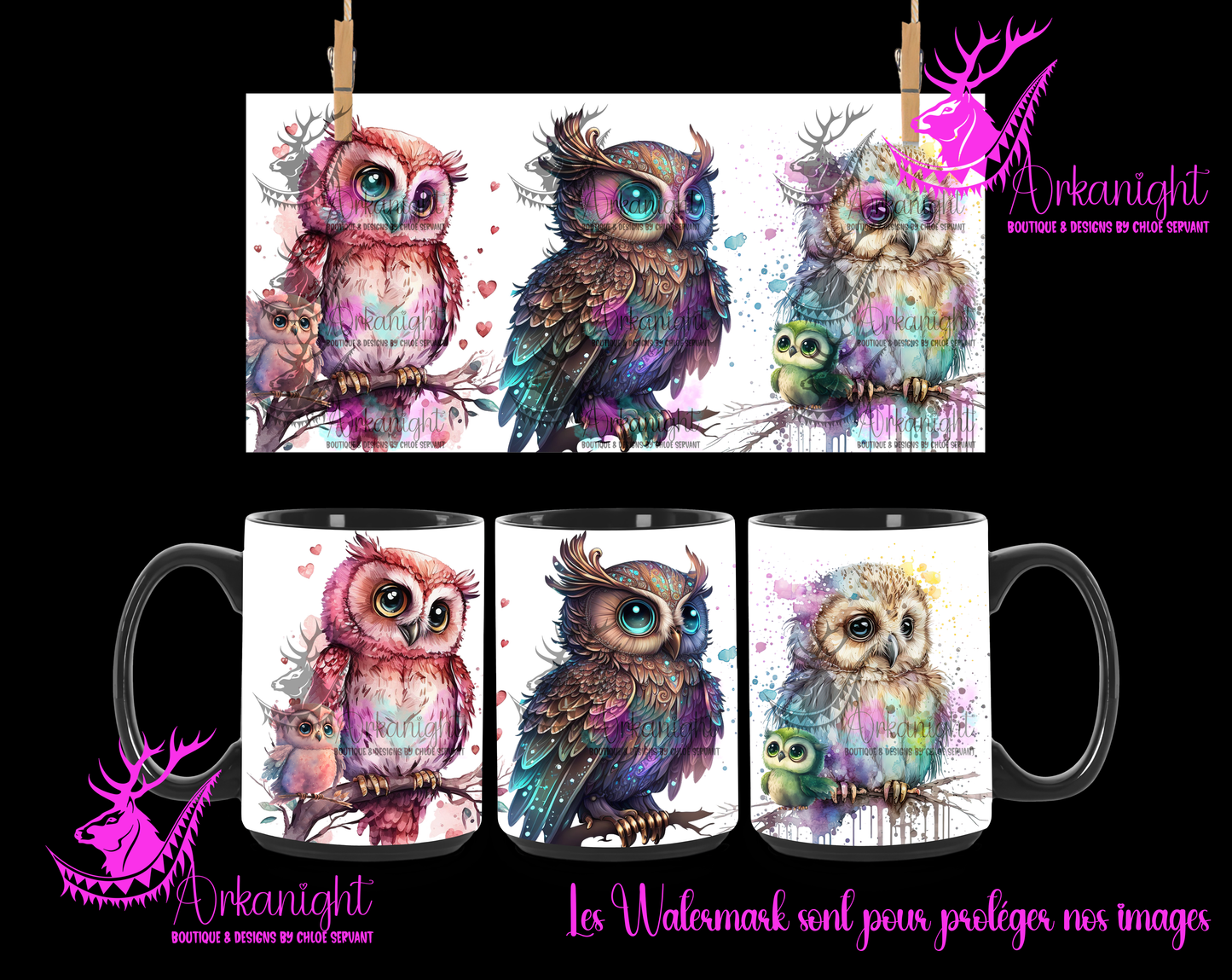 Tasse en céramique sur commande - Watercolor Owls