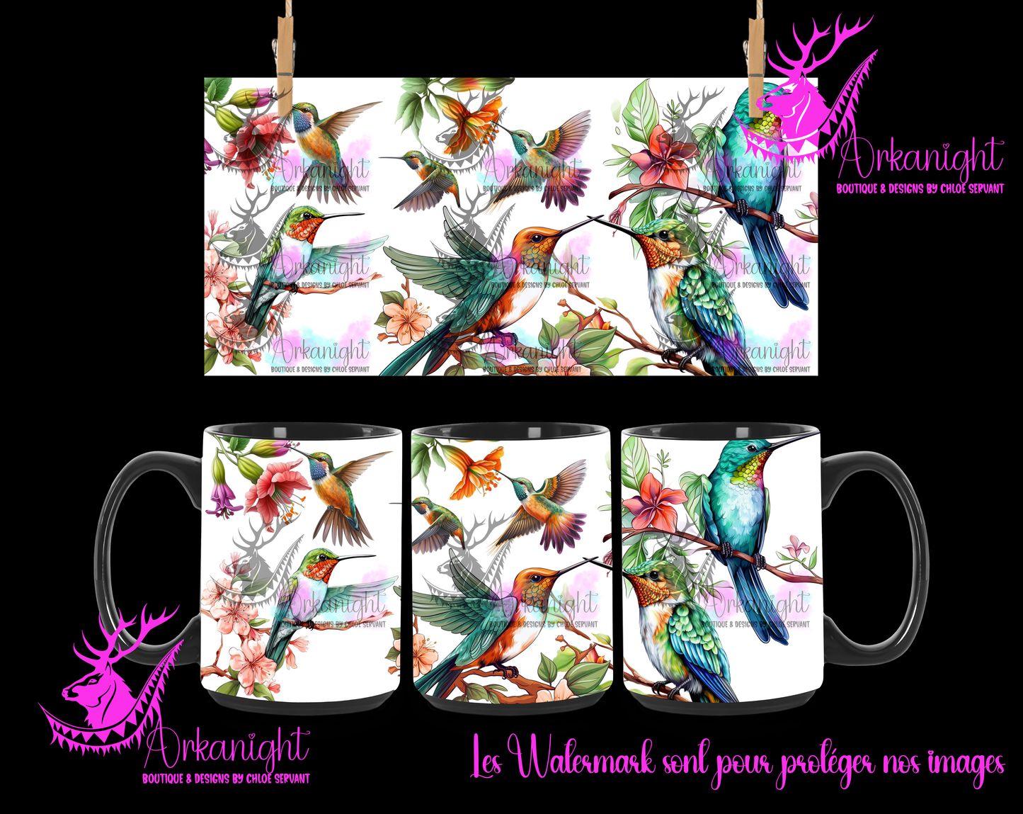 Tasse en céramique sur commande - Oiseaux Mouches