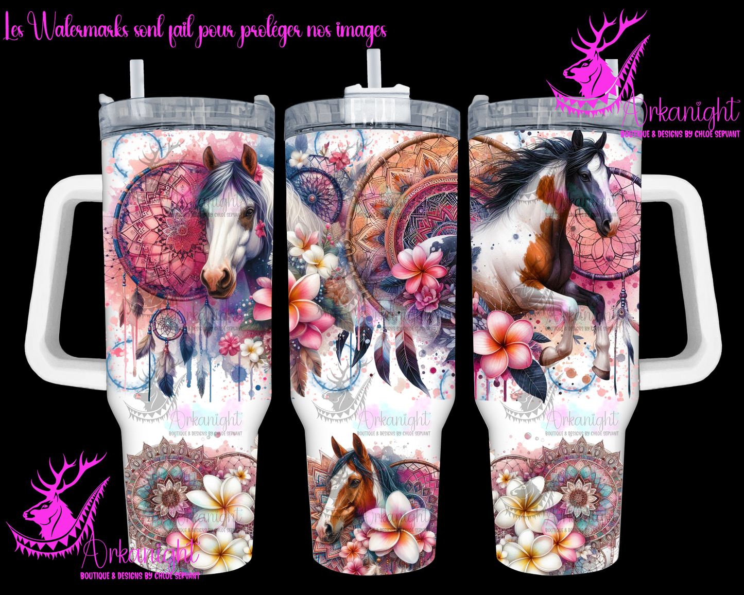 Gourde 40 oz sur commande -  Watercolor Mandalas Paint Horse