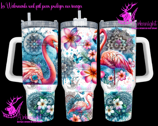 Gourde 40 oz sur commande -  Watercolor Mandalas Flamingo