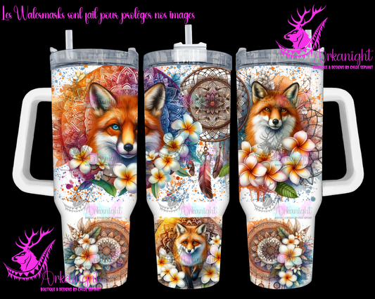 Gourde 40 oz sur commande -  Watercolor Mandalas Fox