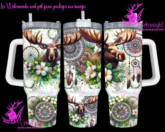 Gourde 40 oz sur commande -  Watercolor Mandalas Moose