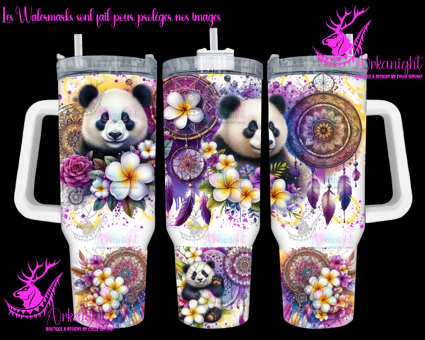 Gourde 40 oz sur commande -  Watercolor Mandalas Panda
