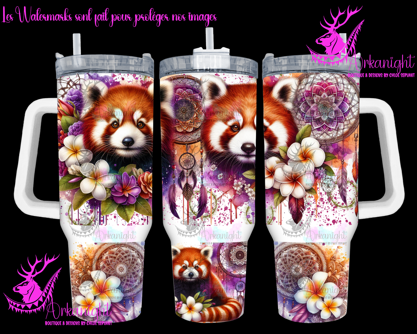 Gourde 40 oz sur commande -  Watercolor Mandalas Red Panda