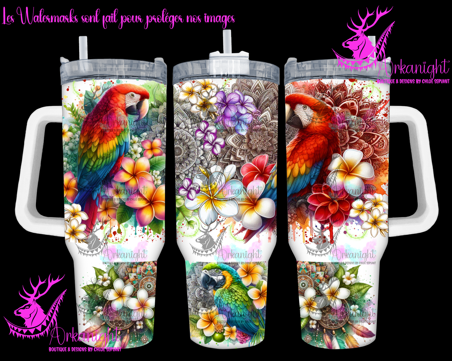 Gourde 40 oz sur commande -  Watercolor Mandalas Ara