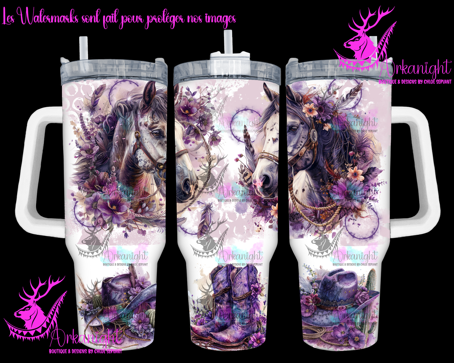 Numérique 40 oz - Watercolor Horses - Apaloosa - Purple