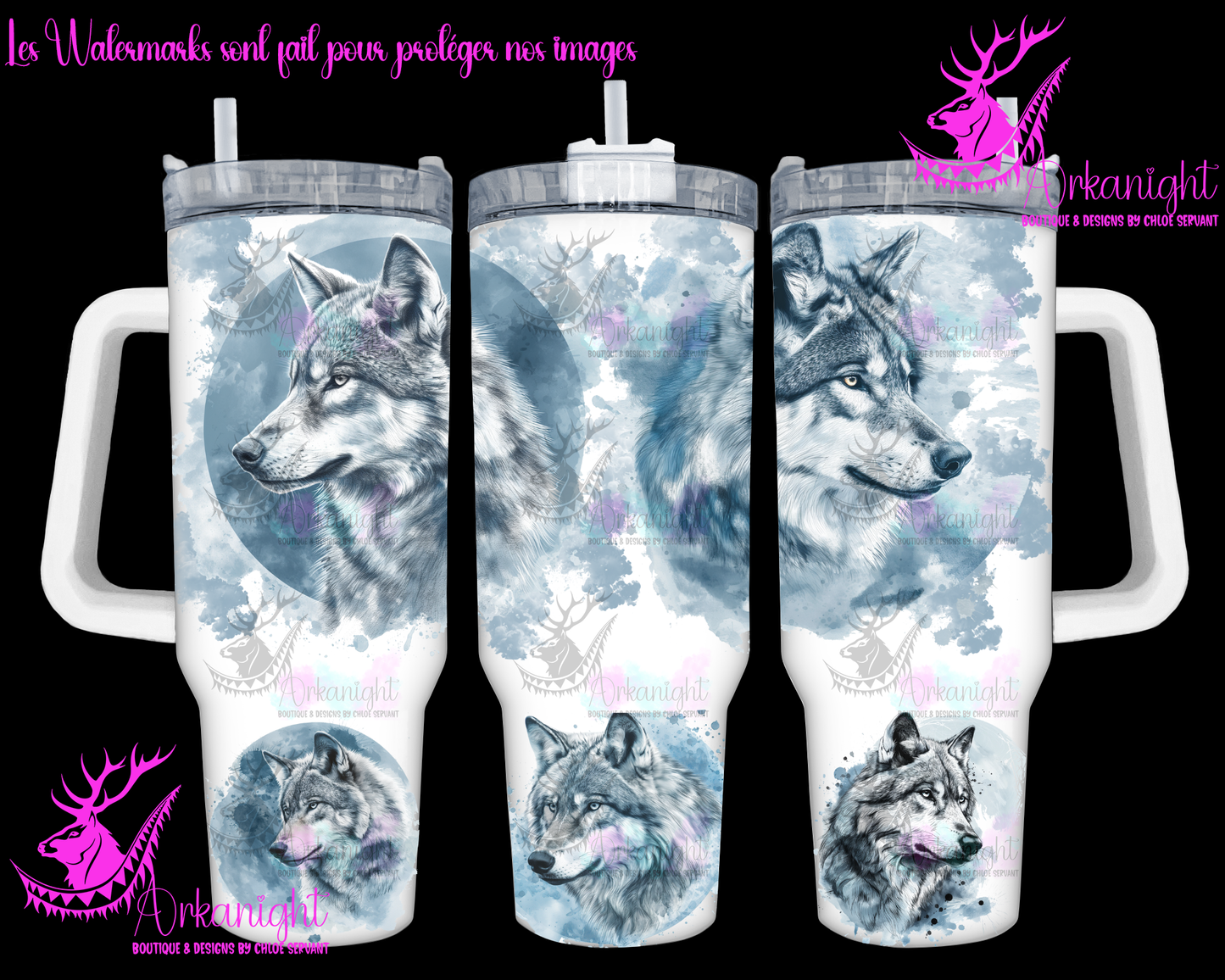 Gourde 40 oz sur commande - Lines Arts Grey Wolf