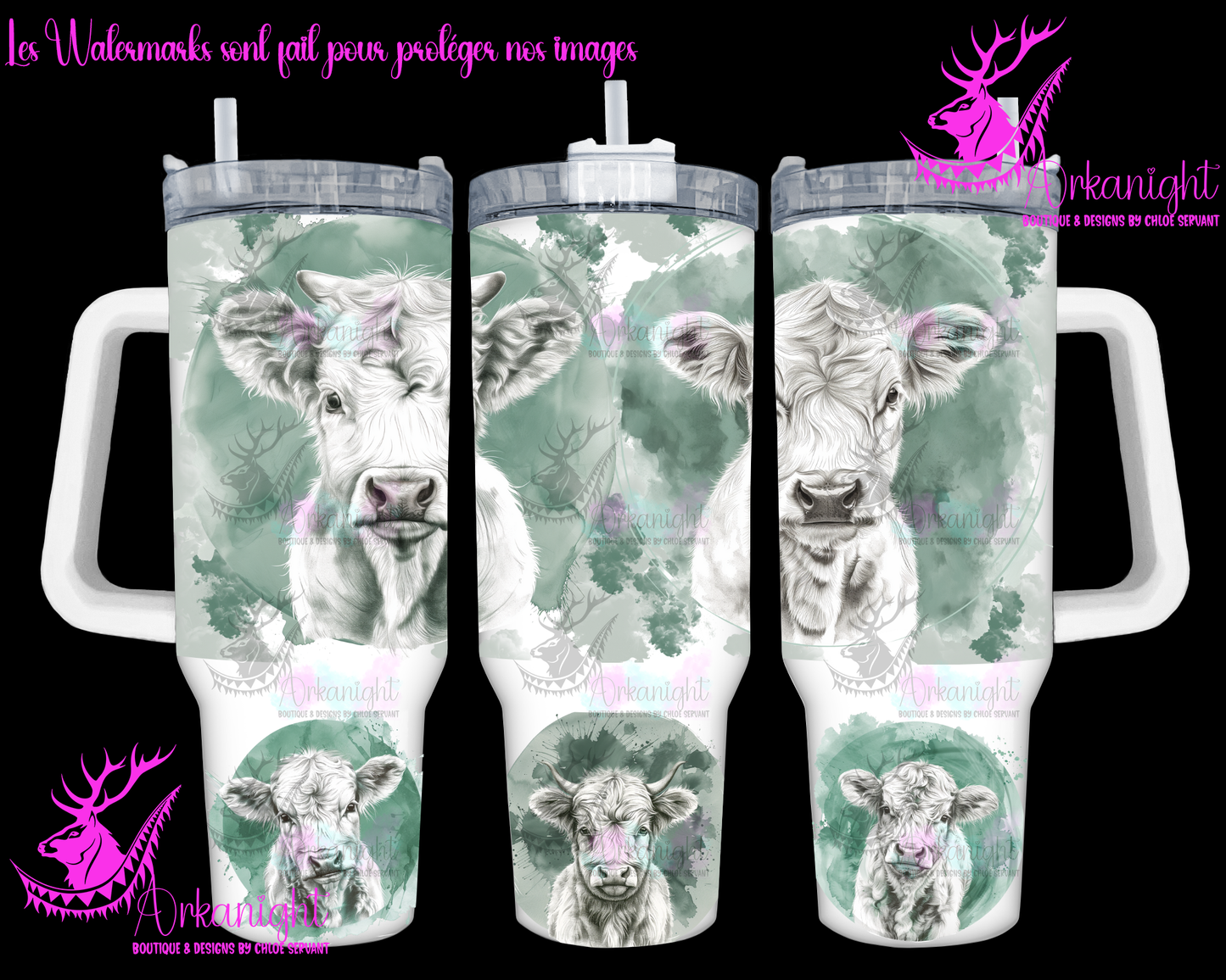 Gourde 40 oz sur commande - Lines Arts Baby White Highland cow