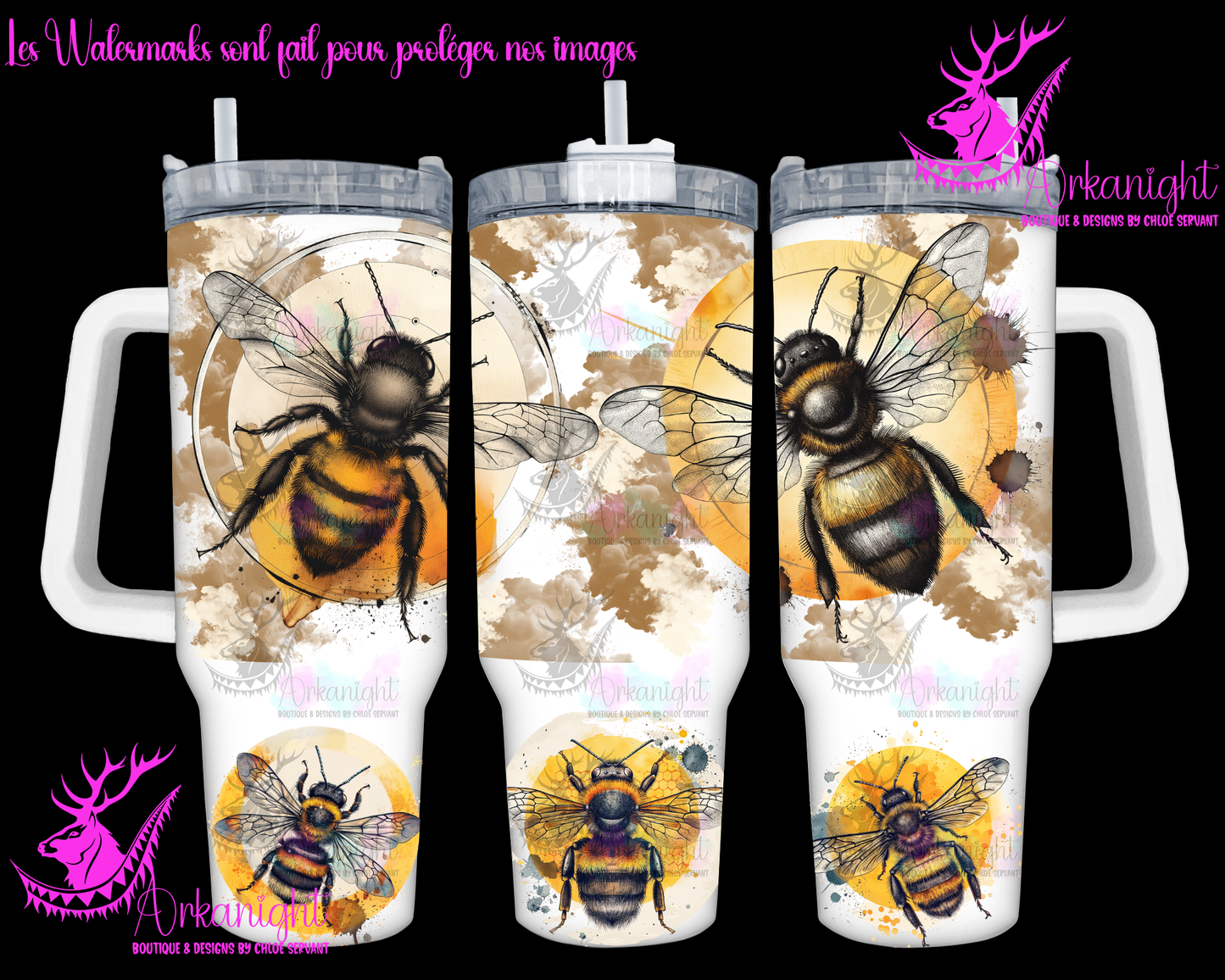 Gourde 40 oz sur commande - Lines Arts Vintage HoneyBee