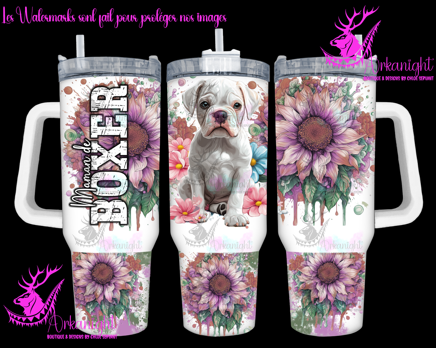 Gourde 40 oz sur commande -  Maman de Boxer - Blanc