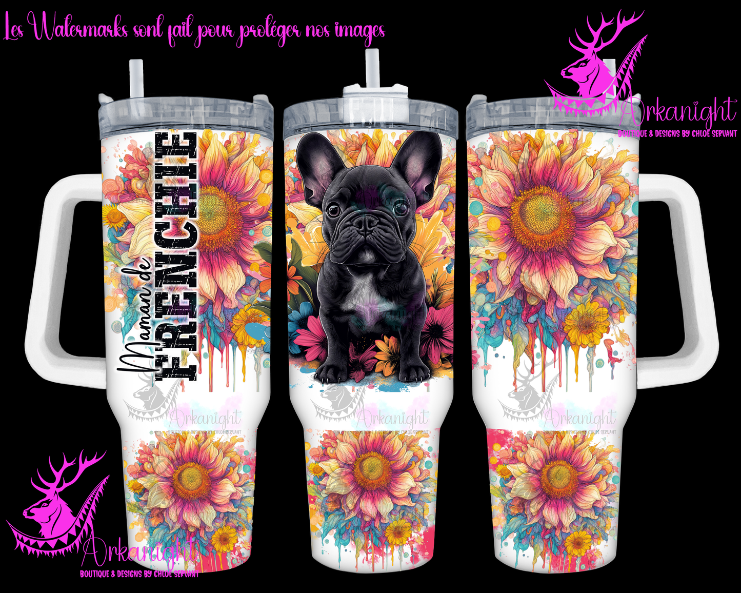 Gourde 40 oz sur commande -  Maman de Frenchie - Noir