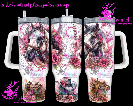 Numérique 40 oz - Watercolor Paint Horses - Pink