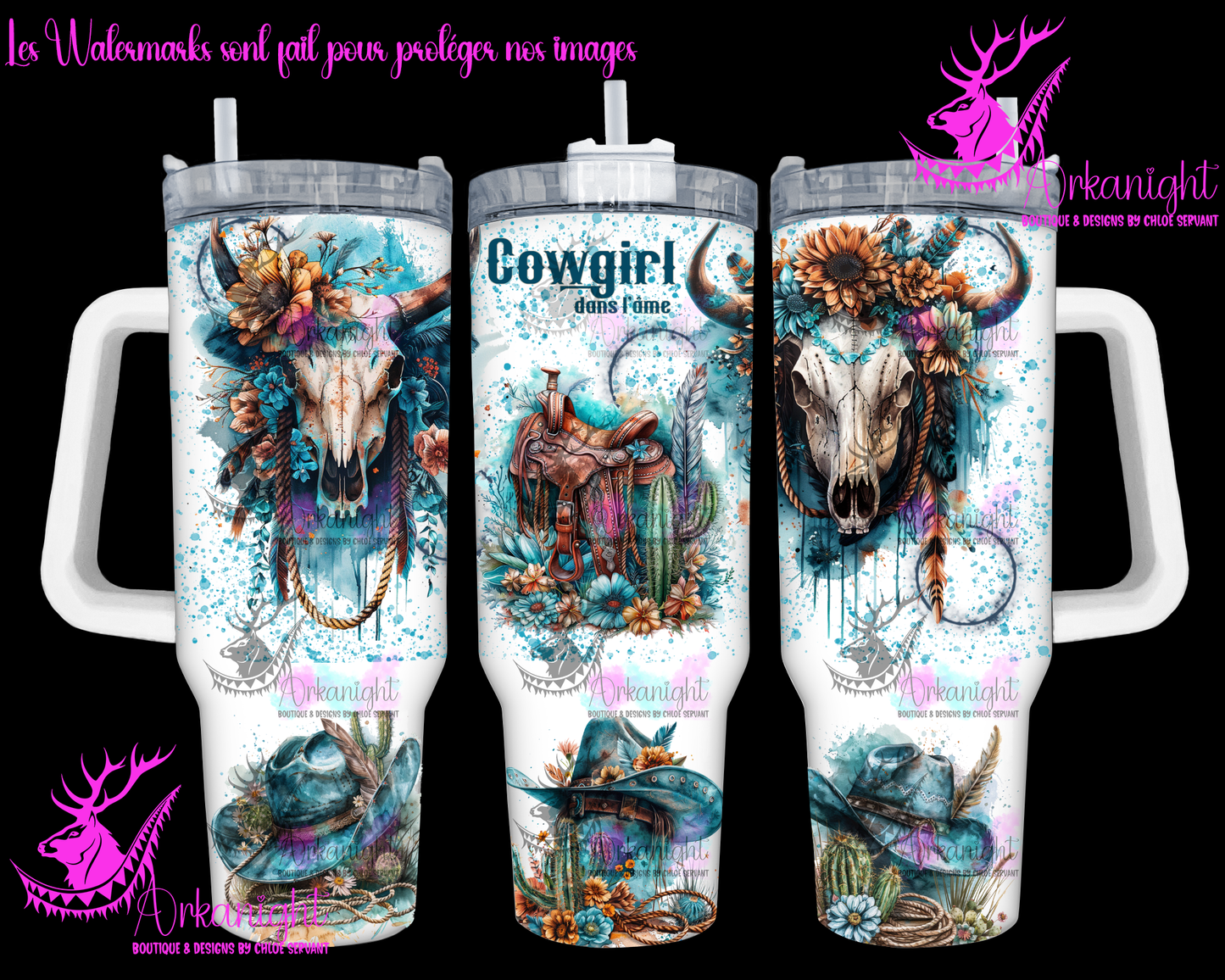 Gourde 40 oz sur commande - Watercolor Turquoise Bramabull