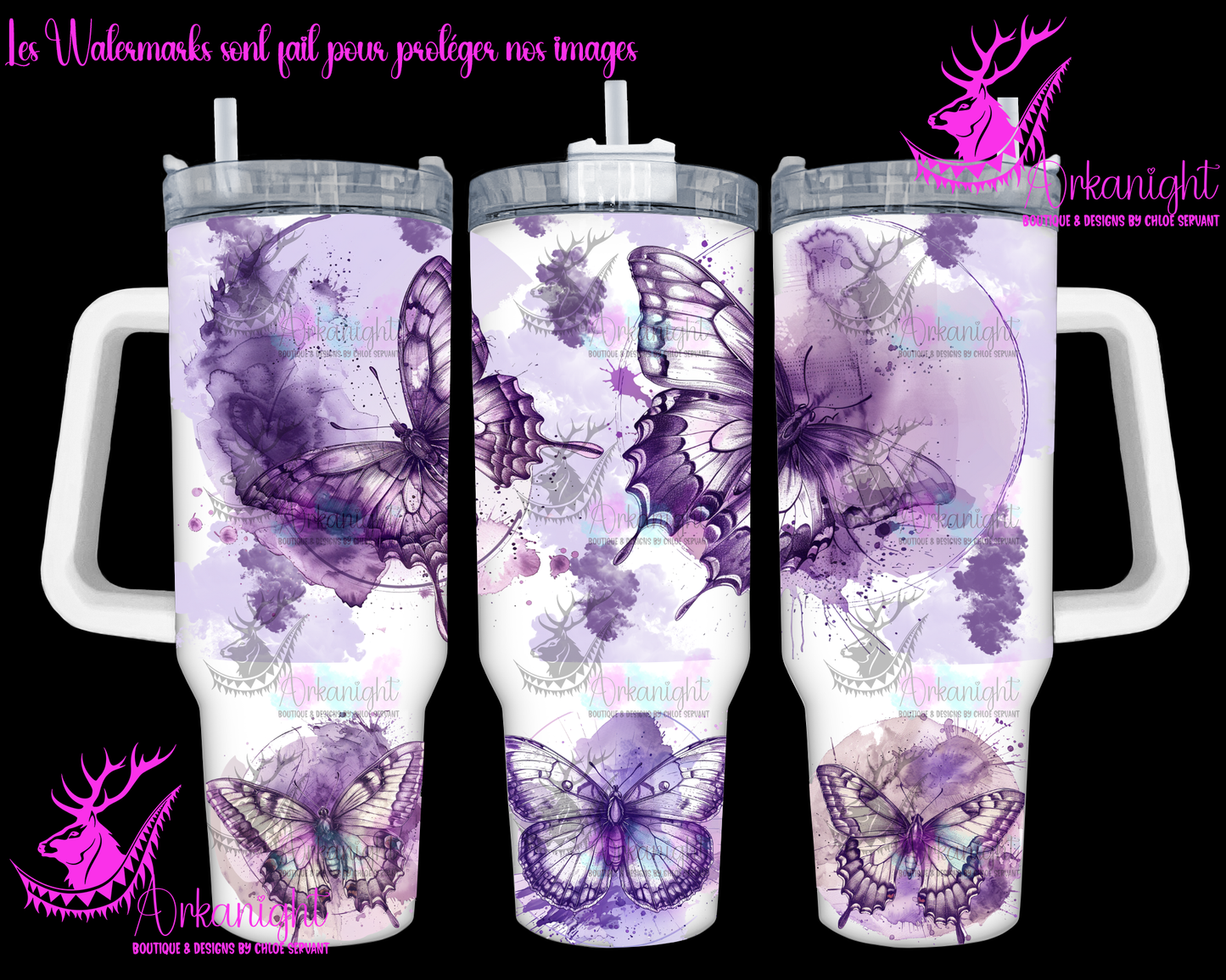 Gourde 40 oz sur commande - Lines Arts Vintage Butterfly