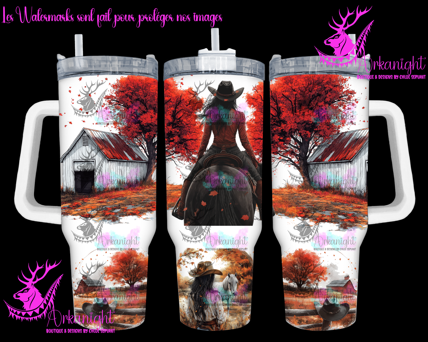 Gourde 40 oz sur commande - Cowgirl & Red Autumn