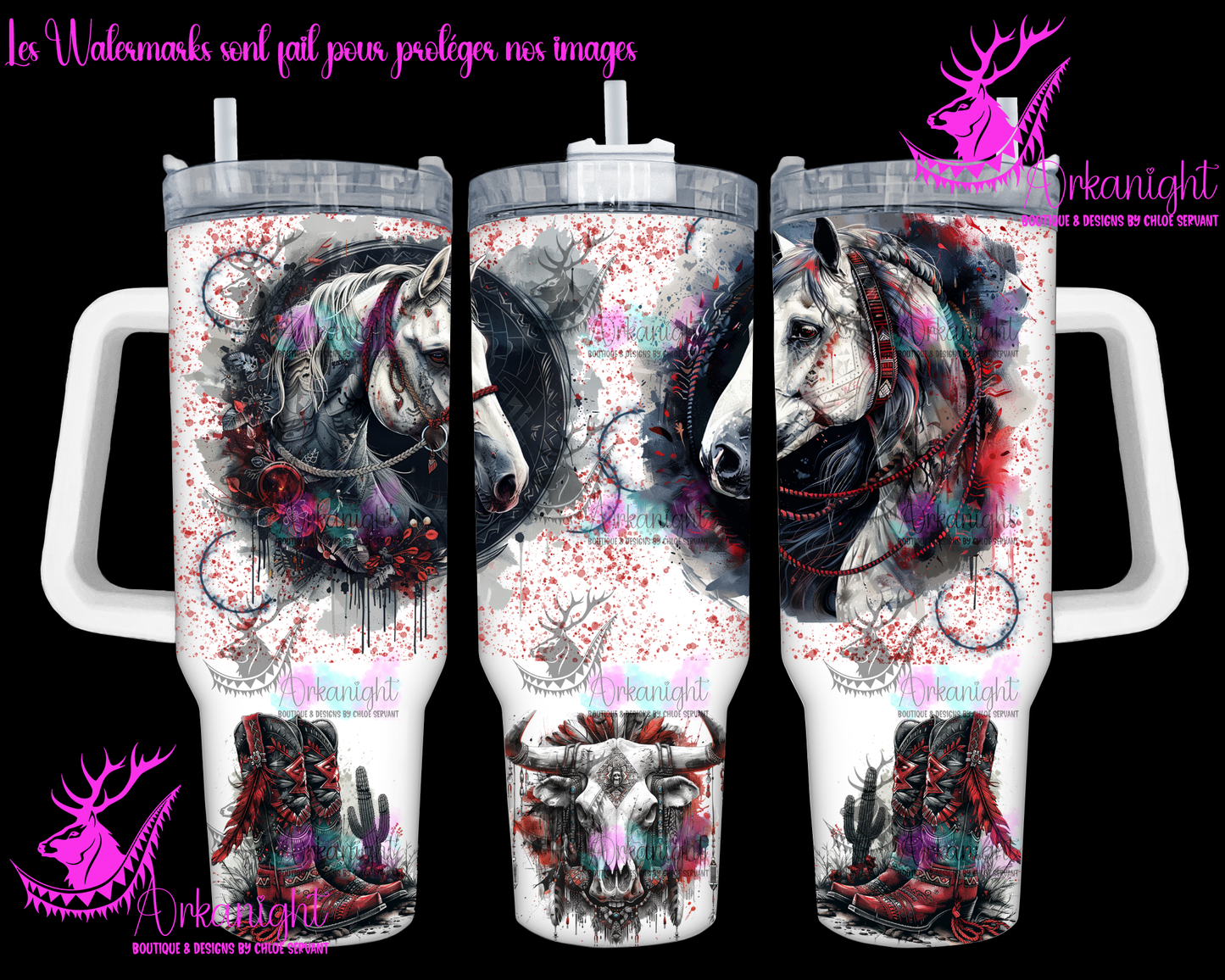 Gourde 40 oz sur commande - White Aztec Horse