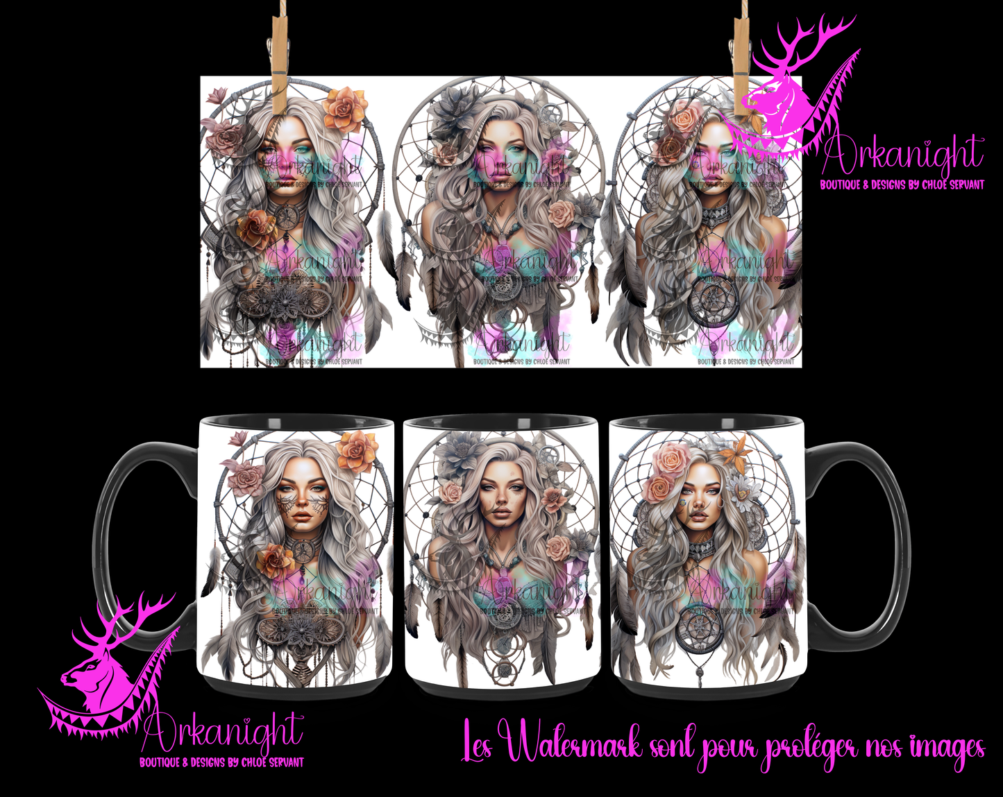 Tasse en céramique sur commande - Grey Native Dreamcatcher