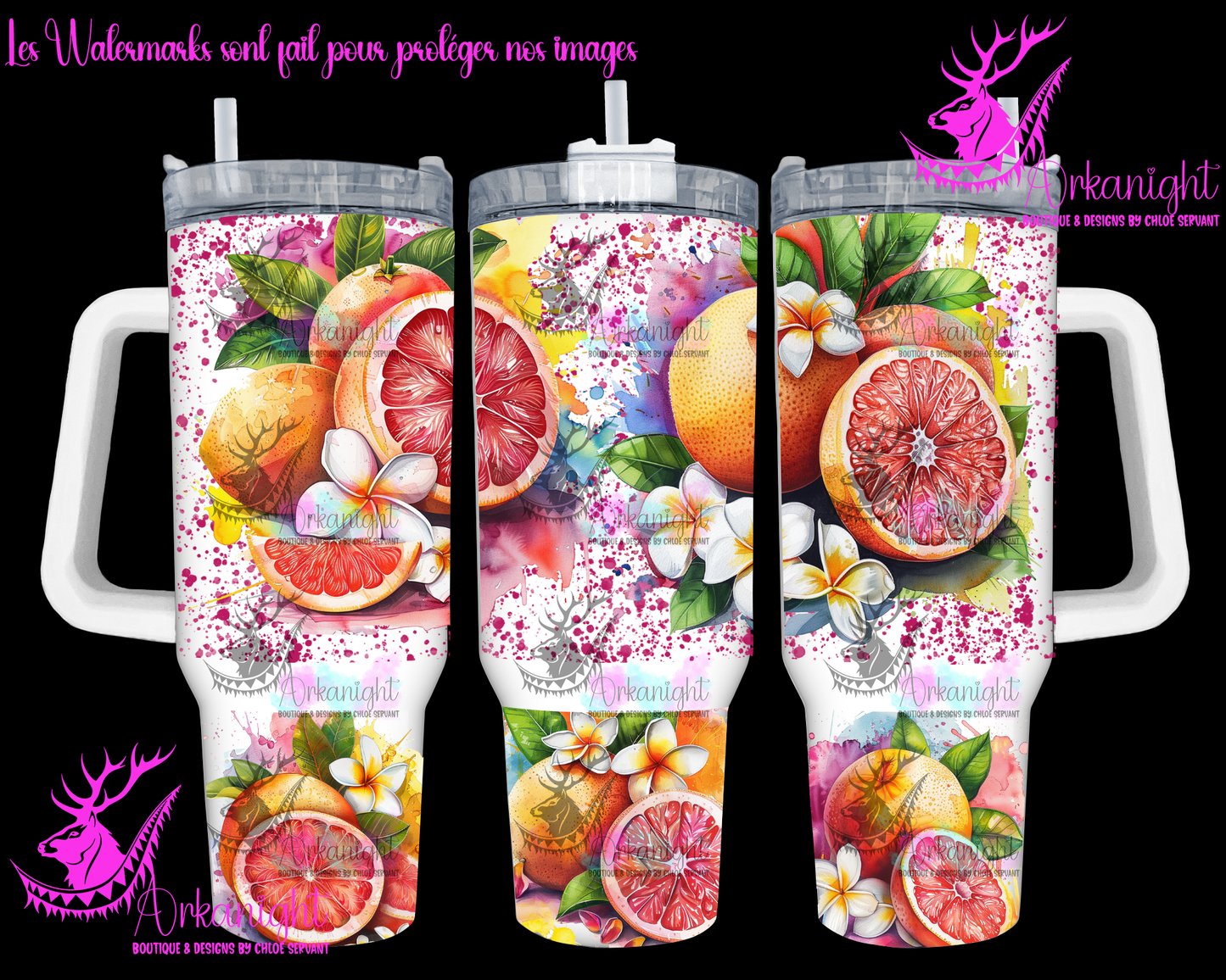 Gourde 40 oz sur commande - Watercolor Pamplemousse