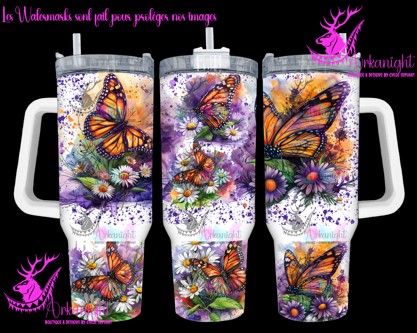 Gourde 40 oz sur commande - Watercolor Summer Butterfly