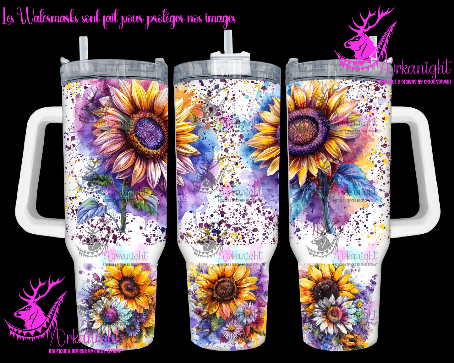 Gourde 40 oz sur commande - Watercolor Sunflower