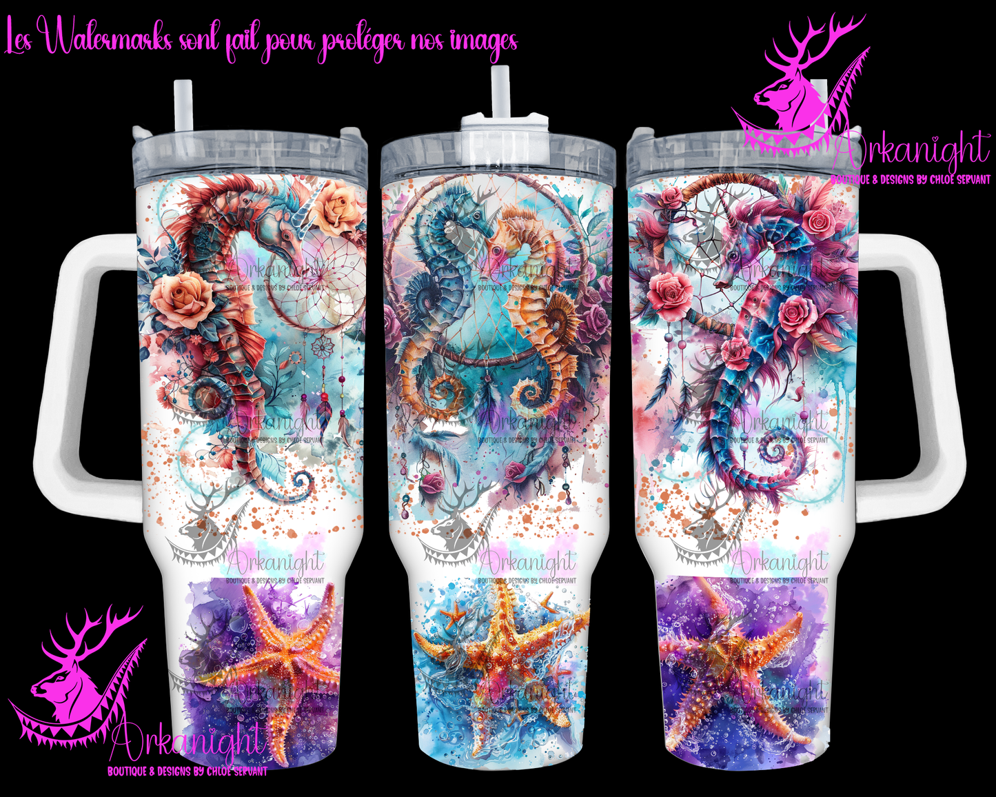 Numérique 40 oz - Watercolor Boho Seahorses