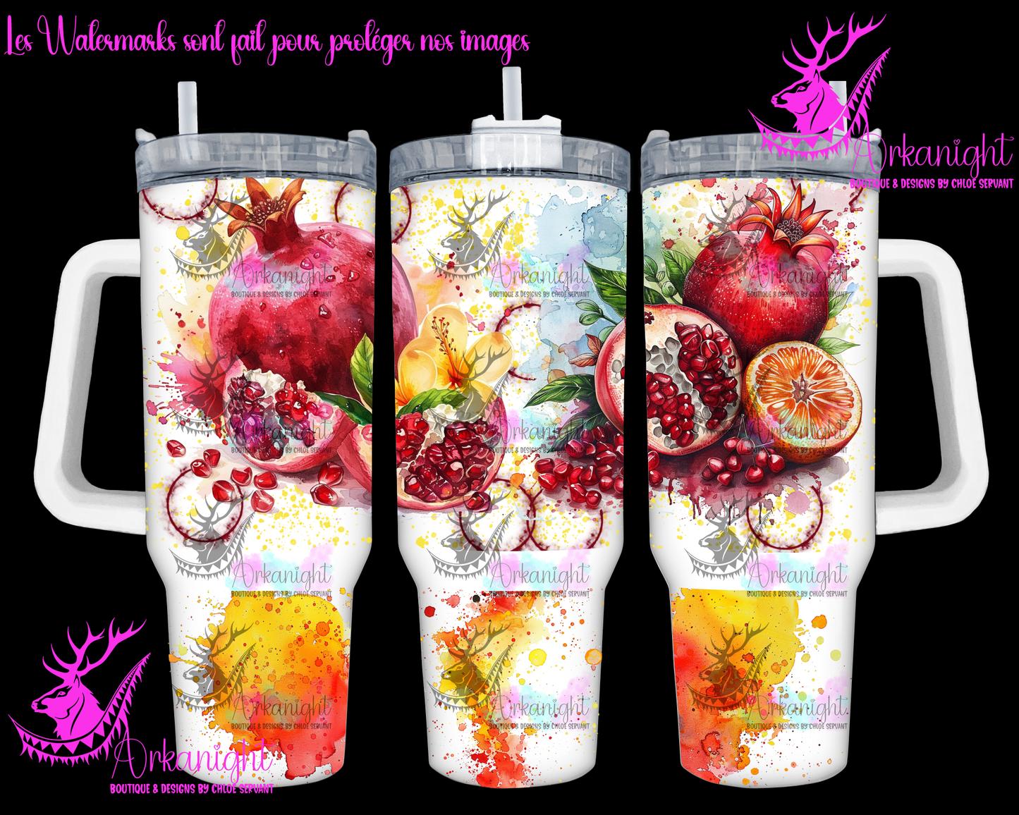 Gourde 40 oz sur commande - Watercolor Pomegrenate